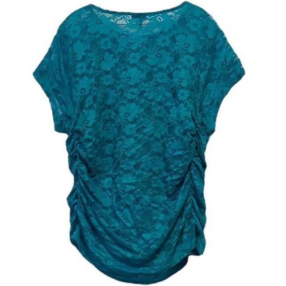 Torrid Aqua Blue/Green Stretch Lace Crew Neck Cinch Side Tee Size 2 2XL - Picture 9 of 14